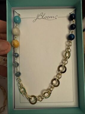 bloom Gold Chain Necklace with Blue, Teal, and Yellow Beads